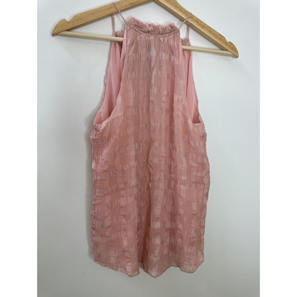 Anthropologie HD in Paris Tender Texture Silk Tank Pink Ruffle Keyhole Top Sz 6 - Picture 8 of 11